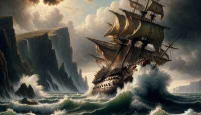 Darstellung des Untergangs der spanischen Armada, der angeblich zur Entstehung der Black Irish führte