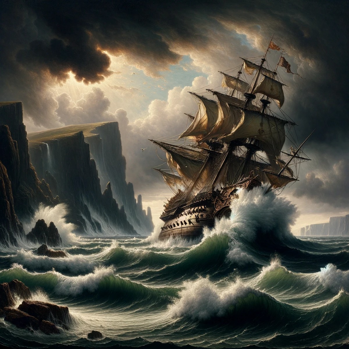 Darstellung des Untergangs der spanischen Armada, der angeblich zur Entstehung der Black Irish führte