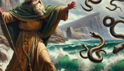 Darstellung von St. Patrick, der die Schlangen aus Irland vertreibt - Go to Ireland.com