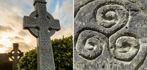 Une croix celtique chrétienne et un triskell païen - Canva Pro