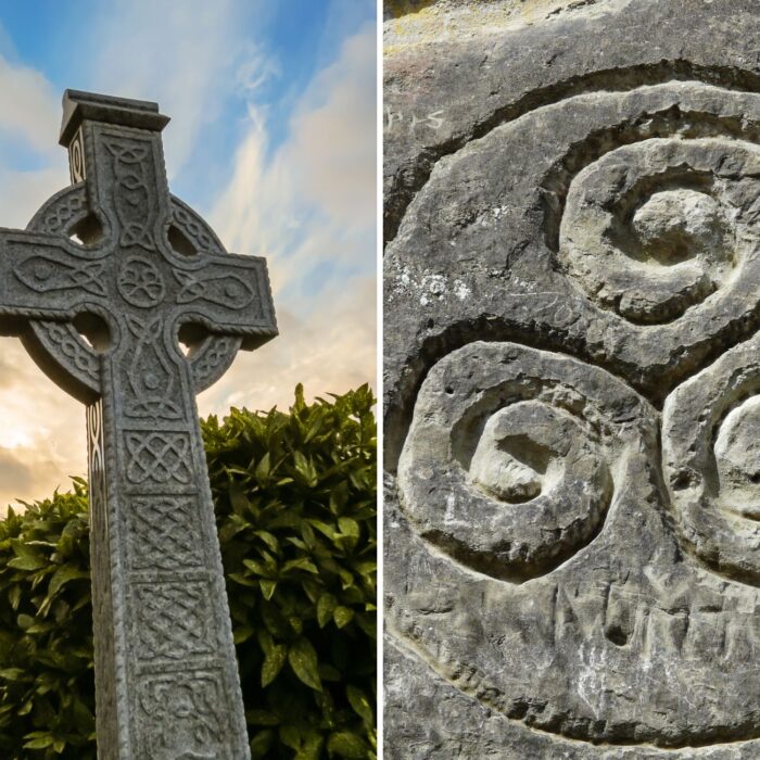Une croix celtique chrétienne et un triskell païen - Canva Pro