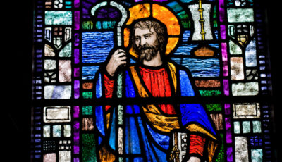 Ein Kirchenfenster mit dem Heiligen Patrick in der Saul Church - Brian Morrison - Tourism Ireland