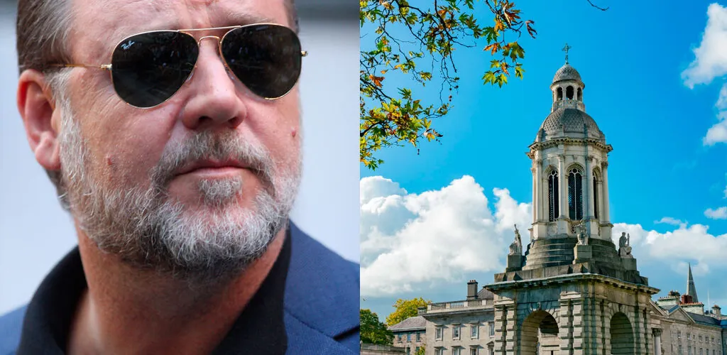 Russel Crowe, Blick auf Trinity College beim Dreh eines Exorzismus-Films