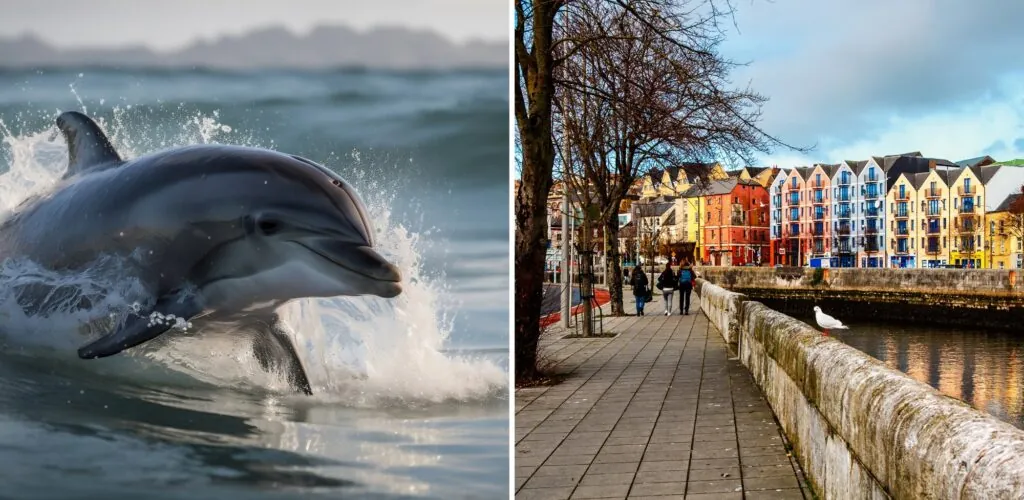 Delfine beim Schwimmen mitten in Cork auf dem Fluss Lee überrascht!