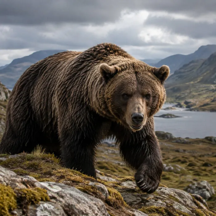 Reconstitution d’un ours dans les paysages sauvages de l’Irlande préhistorique. - Go to Ireland.com