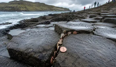 Des milliers de pièces ont été glissées au fil des années entre les colonnes de basalte de la Chaussée des Géants, en Irlande du Nord, provoquant des dégradations sur ce site naturel classé à l’UNESCO. – Go to Ireland.com