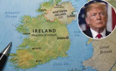 Carte de l’Irlande avec un portrait de Donald Trump, à propos de ses déclarations sur une Irlande unifiée - Go to Ireland.com